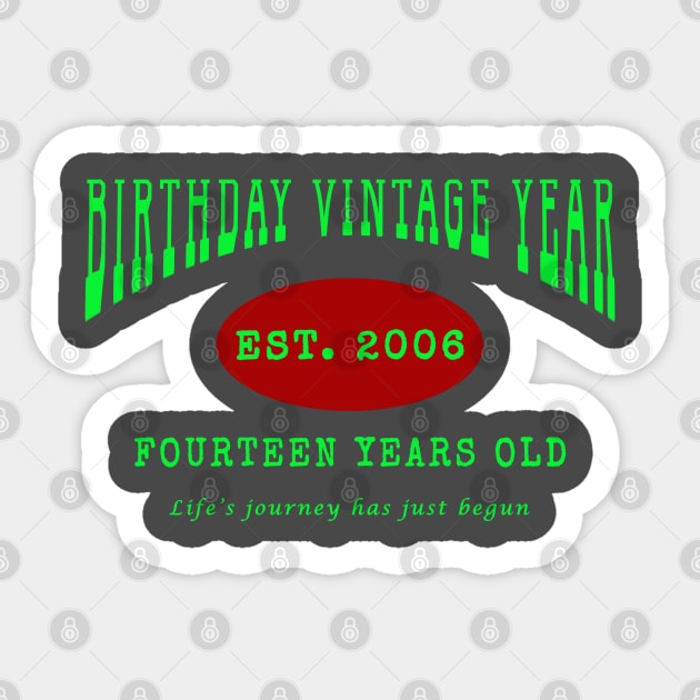 Birthday Vintage Year - Fourteen Years Old Sticker by The Black Panther